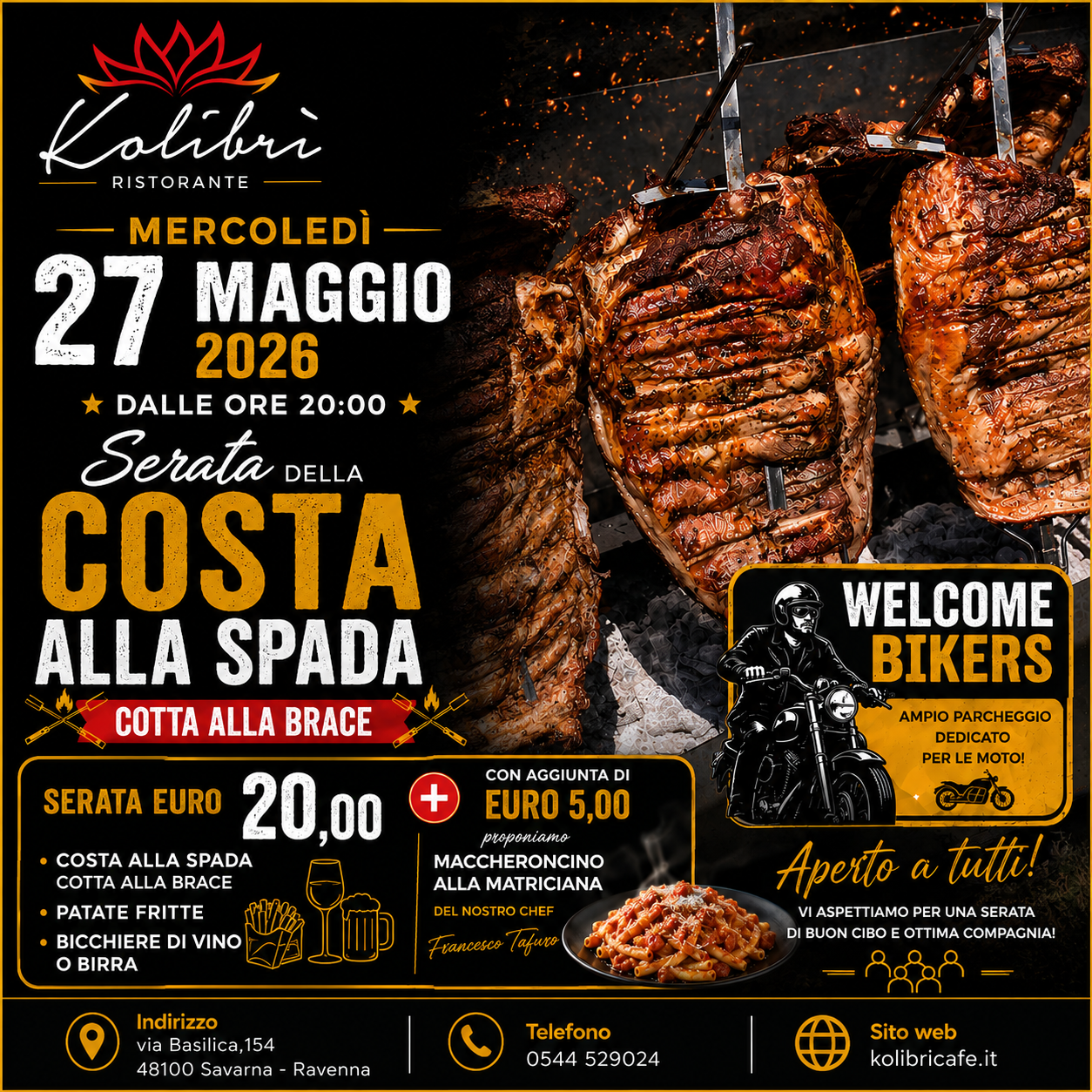 EVENTO - Costa alla spada cotta alla brace