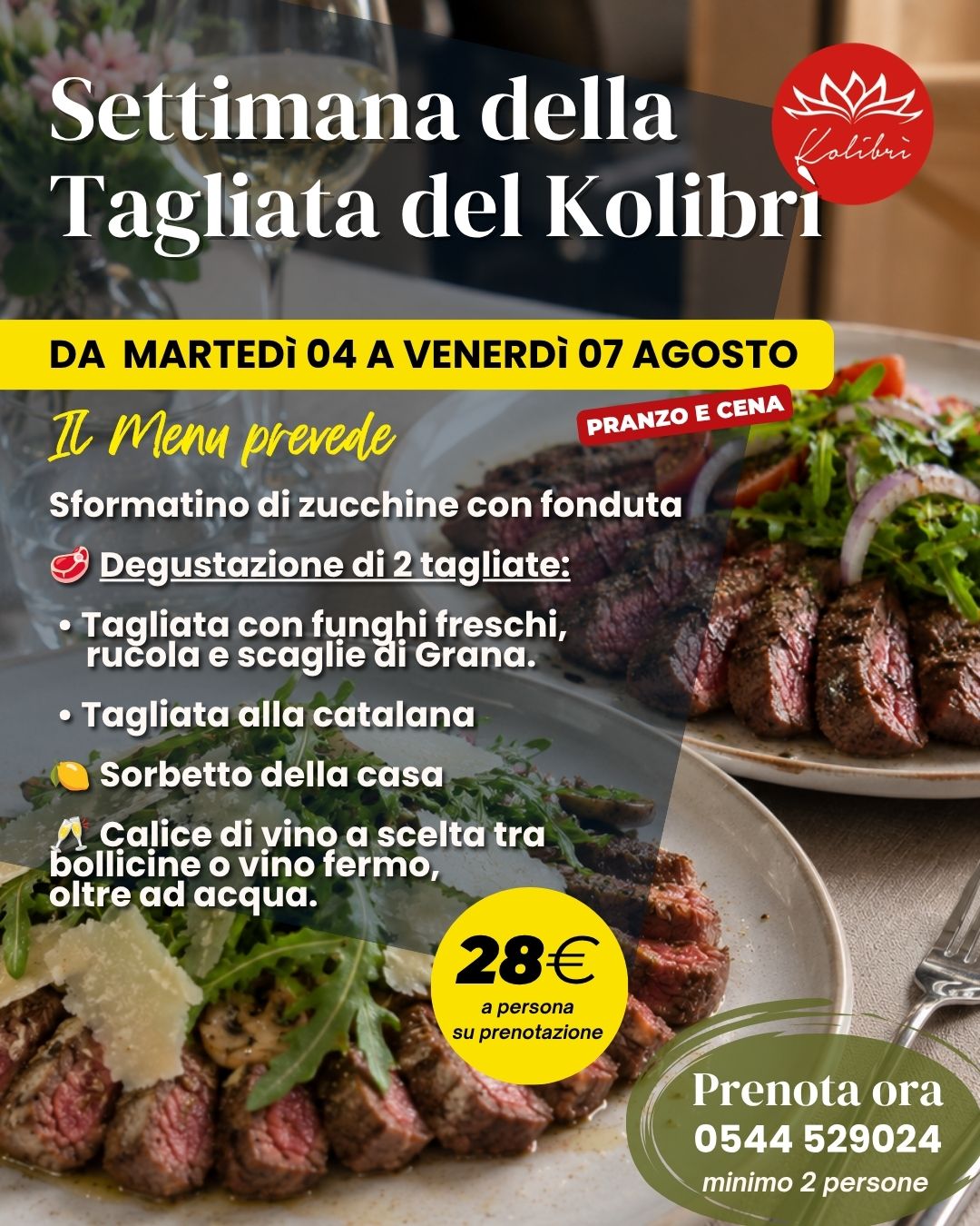 La tagliata è protagonista della settimana al Kolibrì!